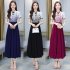 Women Cheongsam Dress Summer Short Sleeves Stand Collar A line Skirt High Waist Large Swing Dress p01 blue L