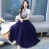 Women Cheongsam Dress Summer Short Sleeves Stand Collar A line Skirt High Waist Large Swing Dress p01 blue 2XL