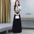 Women Cheongsam Dress Summer Short Sleeves Stand Collar A line Skirt High Waist Large Swing Dress p01 blue 2XL