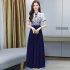 Women Cheongsam Dress Summer Short Sleeves Stand Collar A line Skirt High Waist Large Swing Dress p01 black 4XL