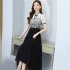 Women Cheongsam Dress Summer Short Sleeves Stand Collar A line Skirt High Waist Large Swing Dress p01 blue 3XL