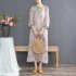Women Cheongsam Split Dress 3 4 Sleeve Literary Retro Style Loose Chinese Qipao Dress Evening Party Formal Wear Photo Color XL