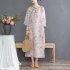 Women Cheongsam Split Dress 3 4 Sleeve Literary Retro Style Loose Chinese Qipao Dress Evening Party Formal Wear Photo Color XL