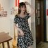 Women Chiffon Dress Off shoulder Daisy Floral Print Short Sleeve Slim Summer Short Dress As shown 3XL