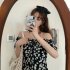 Women Chiffon Dress Off shoulder Daisy Floral Print Short Sleeve Slim Summer Short Dress As shown 3XL
