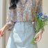 Women Chiffon Long Sleeves Shirt Summer Sweet Floral Printing Blouse Round Neck Casual Loose Cardigan Tops green S