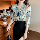 Women Chiffon Shirt Fashion Elegant Geometric Printing Slim Fit Tops Casual V Neck Pullover Blouse As shown L