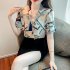 Women Chiffon Shirt Fashion Elegant Geometric Printing Slim Fit Tops Casual V Neck Pullover Blouse As shown M
