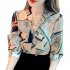Women Chiffon Shirt Fashion Elegant Geometric Printing Slim Fit Tops Casual V Neck Pullover Blouse As shown M