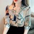 Women Chiffon Shirt Fashion Elegant Geometric Printing Slim Fit Tops Casual V Neck Pullover Blouse As shown M