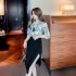 Women Chiffon Shirt Fashion Elegant Geometric Printing Slim Fit Tops Casual V Neck Pullover Blouse As shown M