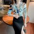 Women Chiffon Shirt Fashion Elegant Geometric Printing Slim Fit Tops Casual V Neck Pullover Blouse As shown M