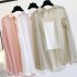 Women Chiffon Shirt Summer Long Sleeves Lapel Cardigan Tops Solid Color Sunscreen Air conditioning Blouse White S