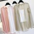 Women Chiffon Shirt Summer Long Sleeves Lapel Cardigan Tops Solid Color Sunscreen Air conditioning Blouse pink XL