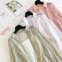 Women Chiffon Shirt Summer Long Sleeves Lapel Cardigan Tops Solid Color Sunscreen Air conditioning Blouse pink XL