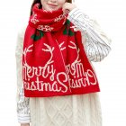 Women Christmas Scarf Deer Pattern Knitted Scarf Thick Neck Warmer Bufanda Long Windproof Soft Scarf For Winter D