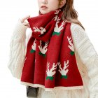 Women Christmas Scarf Deer Pattern Knitted Scarf Thick Neck Warmer Bufanda Long Windproof Soft Scarf For Winter C