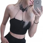 Women Cool Strapless Iron Chain Black Street Style Vest for Halloween black S