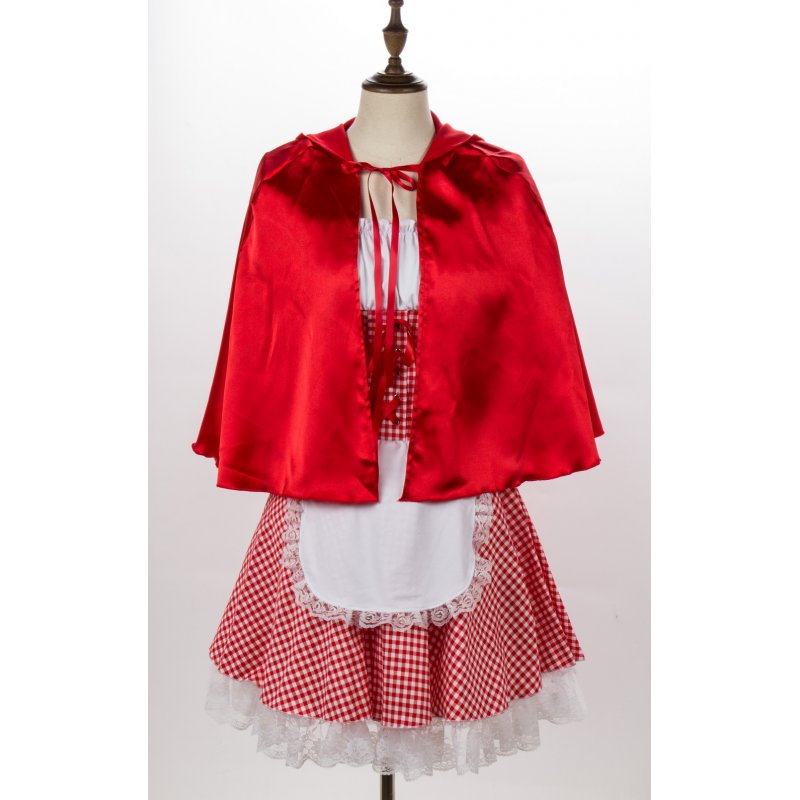 Women Copaly Dress Suit Plaid with Lace Decoration for Halloween Beer Festival  red_S