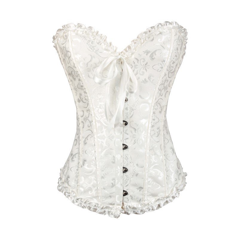 Women Corset Bustier Lingerie Bodyshaper Top Sexy Vintage Lace-up Boned Overbust Strapless Corset Tops White XXL