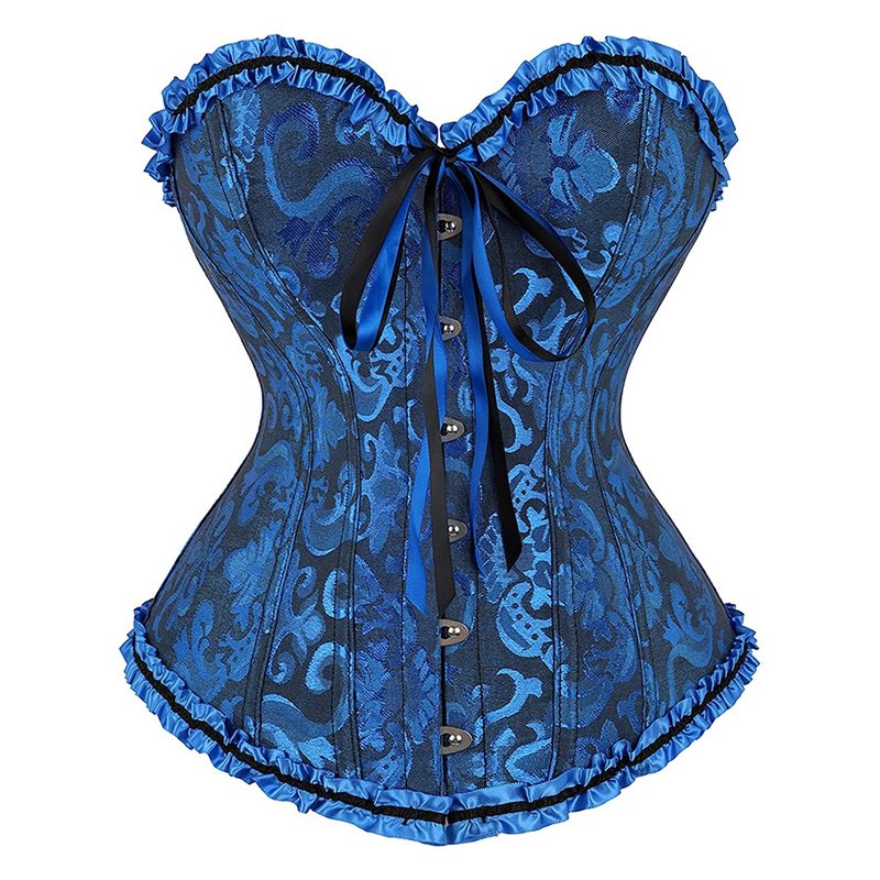 Women Corset Bustier Lingerie Bodyshaper Top Sexy Vintage Lace-up Boned Overbust Strapless Corset Tops dark blue XXXXL