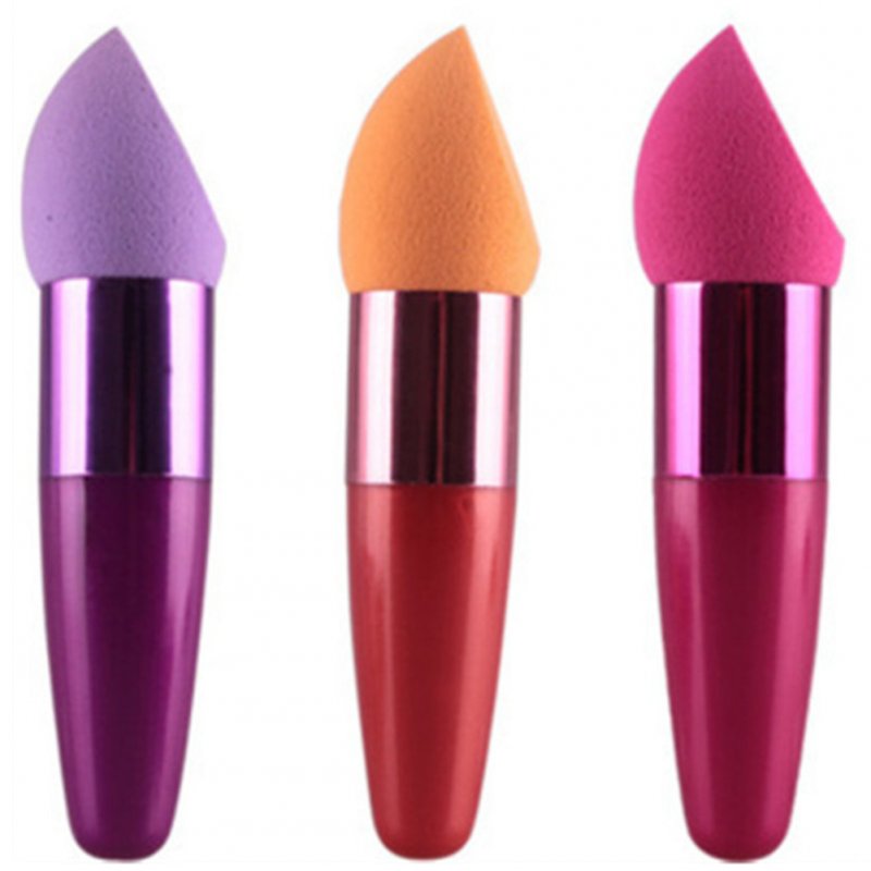 Women Cosmetic Water Drop Shape Dry Wet Make Up Powder Puff with Handle Orange