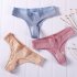Women Cotton Briefs G string Strip Seamless Low Waist Solid Color Sexy Underwear Panties apricot M