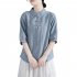 Women Cotton Linen Blouse Retro Chinese Style Stand Collar T shirt Loose Casual Solid Color Pullover Tops pink 4XL
