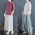 Women Cotton Linen Blouse Retro Chinese Style Stand Collar T shirt Loose Casual Solid Color Pullover Tops pink 4XL
