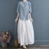 Women Cotton Linen Blouse Retro Chinese Style Stand Collar T shirt Loose Casual Solid Color Pullover Tops pink 4XL