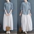 Women Cotton Linen Blouse Retro Chinese Style Stand Collar T shirt Loose Casual Solid Color Pullover Tops pink 4XL