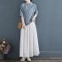 Women Cotton Linen Blouse Retro Chinese Style Stand Collar T shirt Loose Casual Solid Color Pullover Tops pink 4XL