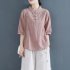 Women Cotton Linen Blouse Retro Chinese Style Stand Collar T shirt Loose Casual Solid Color Pullover Tops pink 4XL