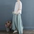 Women Cotton Linen Blouse Retro Chinese Style Stand Collar T shirt Loose Casual Solid Color Pullover Tops pink 4XL