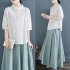 Women Cotton Linen Blouse Retro Chinese Style Stand Collar T shirt Loose Casual Solid Color Pullover Tops pink 4XL