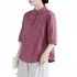 Women Cotton Linen Blouse Retro Chinese Style Stand Collar T shirt Loose Casual Solid Color Pullover Tops pink 4XL