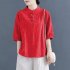 Women Cotton Linen Blouse Retro Chinese Style Stand Collar T shirt Loose Casual Solid Color Pullover Tops White 4XL