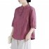 Women Cotton Linen Blouse Retro Chinese Style Stand Collar T shirt Loose Casual Solid Color Pullover Tops Brick red XL