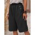 Women Cotton Linen Cropped Pants Casual Solid Color Large Size Straight Middle Waist Knee Length Pants black XXXL