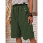 Women Cotton Linen Cropped Pants Casual Solid Color Large Size Straight Middle Waist Knee Length Pants Army Green M