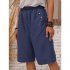 Women Cotton Linen Cropped Pants Casual Solid Color Large Size Straight Middle Waist Knee Length Pants grey M