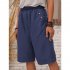 Women Cotton Linen Cropped Pants Casual Solid Color Large Size Straight Middle Waist Knee Length Pants grey M
