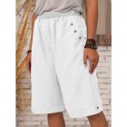 Women Cotton Linen Cropped Pants Casual Solid Color Large Size Straight Middle Waist Knee Length Pants White M
