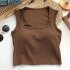 Women Crop Tank Tops Sexy Sleeveless Racerback Solid Color Underwear Breathable Bottoming Sports Tops coffee color One size