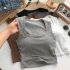 Women Crop Tank Tops Sexy Sleeveless Racerback Solid Color Underwear Breathable Bottoming Sports Tops light grey One size