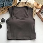Women Crop Tank Tops Sexy Sleeveless Racerback Solid Color Underwear Breathable Bottoming Sports Tops dark gray One size