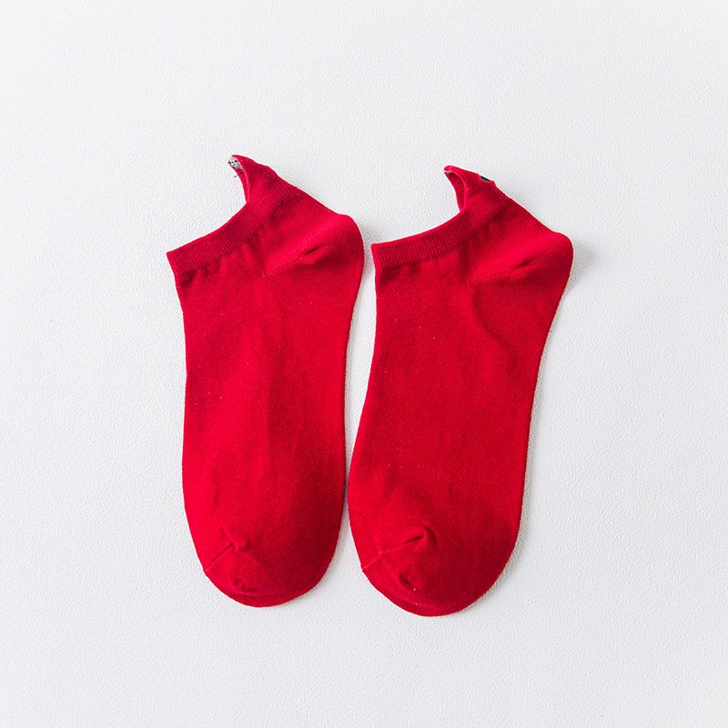 Women Cute Kawaii Embroidered Expression Socks Fashion Ankle Funny Cotton Low-cut Socks red