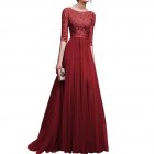 Women Delicate Chiffon Evening Dress Party Elegant Dresses Leisure Long Formal Dress Red wine XXXL