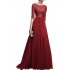 Women Delicate Chiffon Evening Dress Party Elegant Dresses Leisure Long Formal Dress Red wine XXXL