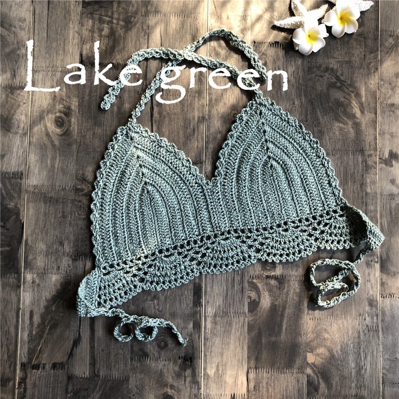 Women Delicate Knit Bikini Tops All-matching Bra Lake Green_S